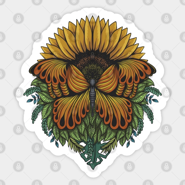 Sunflower Butterfly Hand Drawn Sticker by Mako Design 